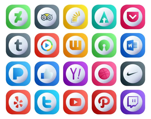 Social Media Icon Pack Mit Yahoo Pandora Tasche Wort Wattepad — Stockvektor