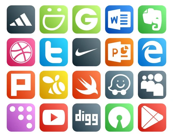 Social Media Icon Pack Including Youtube Myspace Найк Waze Рой — стоковый вектор