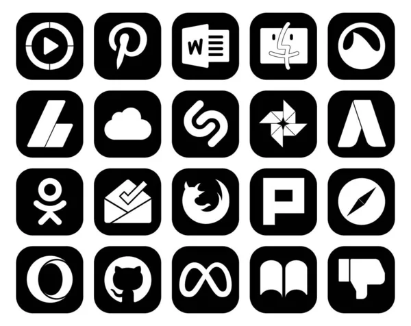 Pack Icônes Pour Les Médias Sociaux Incluant Safari Navigateur Icloud — Image vectorielle