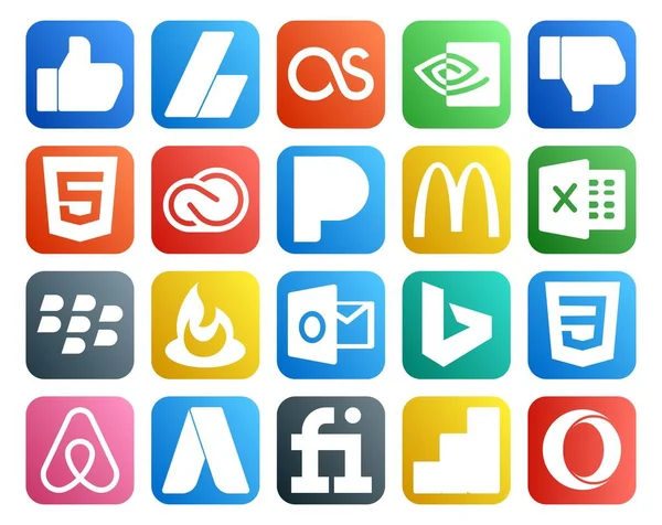 Social Media Icon Pack Including Css Outlook Feedburner Excel — Stock Vector