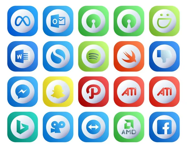 Social Media Icon Pack Inclusief Amd Viddler Snel Bing Pad — Stockvector