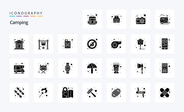 Camping Solid Glyph Icon Pack — Stockvektor