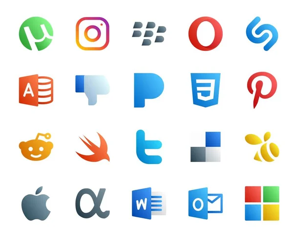 Paquete Iconos Redes Sociales Incluyendo Red Aplicaciones Enjambre Css Delicioso — Vector de stock