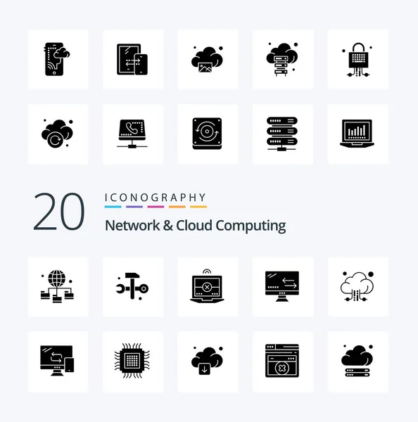 Red Cloud Computing Solid Glyph Icono Paquete Como Nube Almacenamiento — Vector de stock