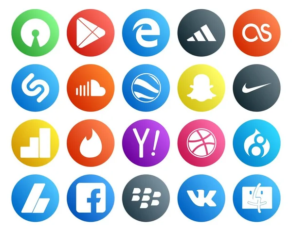 Pacchetto Social Media Icon Compreso Dribbble Yahoo Suono Esca Nike — Vettoriale Stock