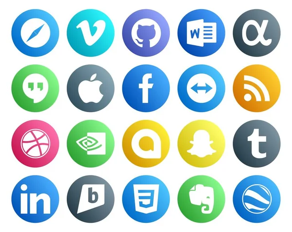 Social Media Icon Pack Including Linkedin Snapchat Apple Google Allo — Stock Vector
