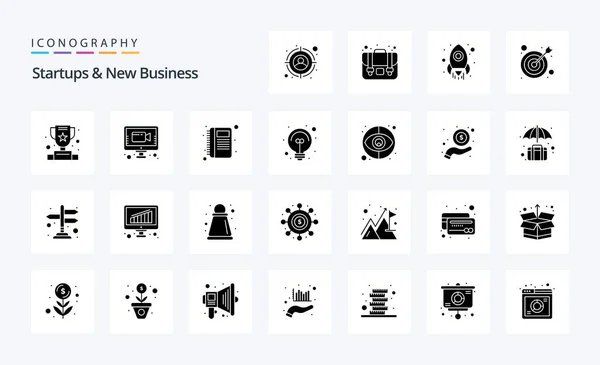 Startup Nuovo Business Solido Glyph Icona Pack — Vettoriale Stock