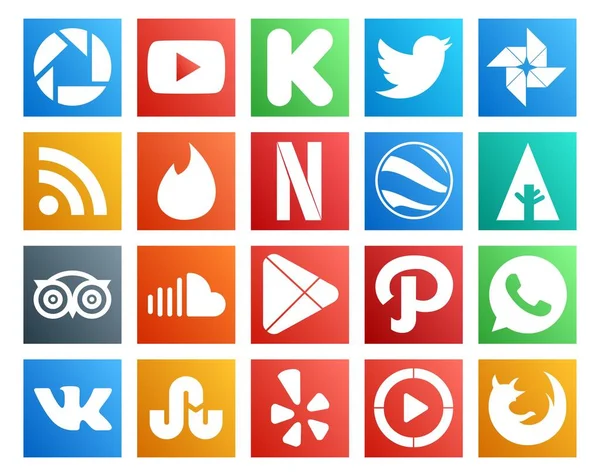 Paquete Iconos Redes Sociales Incluyendo Google Play Sonido Yesca Soundcloud — Vector de stock