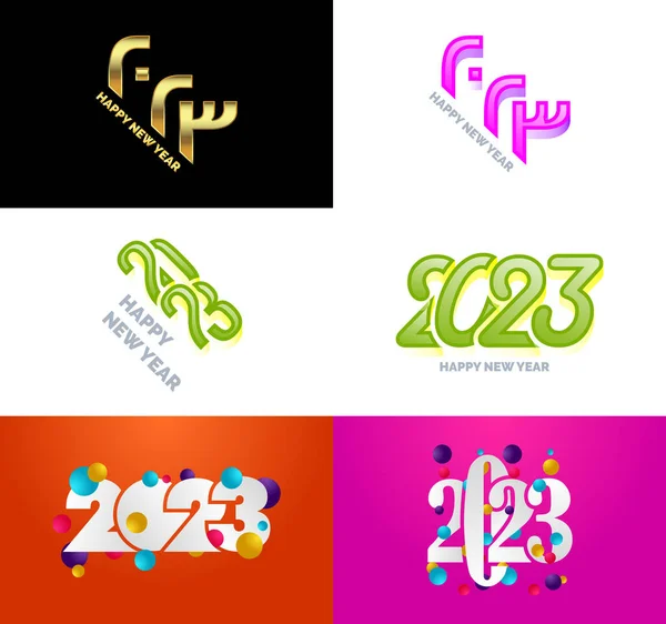 2023 Büyük Set Mutlu Yeni Yıl Logosu Metin Tasarımı 2023 — Stok Vektör
