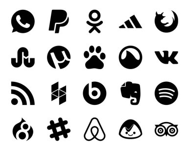 Gevşeklik dahil 20 Sosyal Medya Simgesi Paketi. Şımartmak. baidu. Her nota. houzz