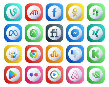 Uygulamalar dahil 20 Sosyal Medya Simgesi Paketi. kickstarter. Beşlik. Hoşlanmıyorum. krom