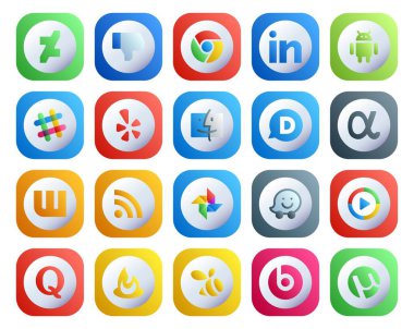 Quora dahil 20 Sosyal Medya Simgesi Paketi. Windows ortam oynatıcı. Bulucu. Vızılda. rss