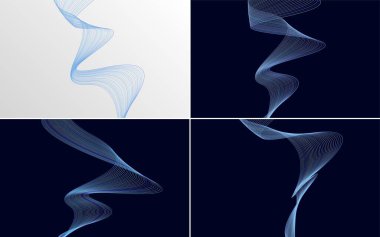 4 geometrik dalga desenli arka plan seti. Soyut dalga çizgisi