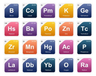 Elementlerin 20 Preiyodik tablosu. Simge Paketi Tasarımı