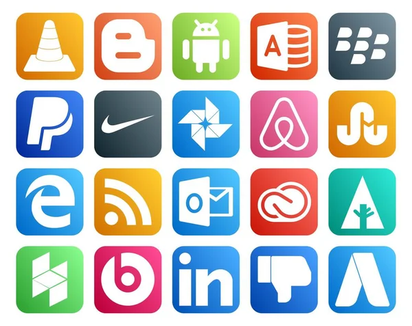 Social Media Icon Pack Including Adobe Creative Cloud Nike Outlook — Stock Vector