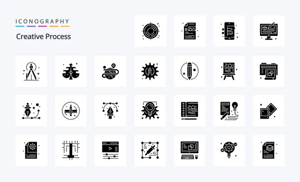 Processus Créatif Ensemble Icônes Glyphe Solide — Image vectorielle