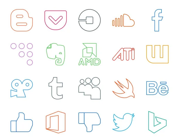 Social Media Icon Pack Inklusive Snabb Tumblr Facebook Löjtnant Övriga — Stock vektor