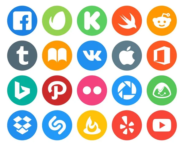 Social Media Icon Pack Inclusief Feedburner Dropbox Appel Basecamp Flikkering — Stockvector