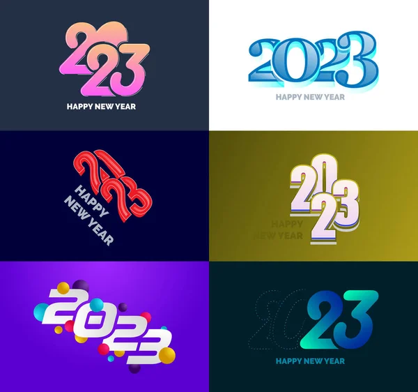 Grande Conjunto 2023 Feliz Ano Novo Design Texto Logotipo Modelo — Vetor de Stock