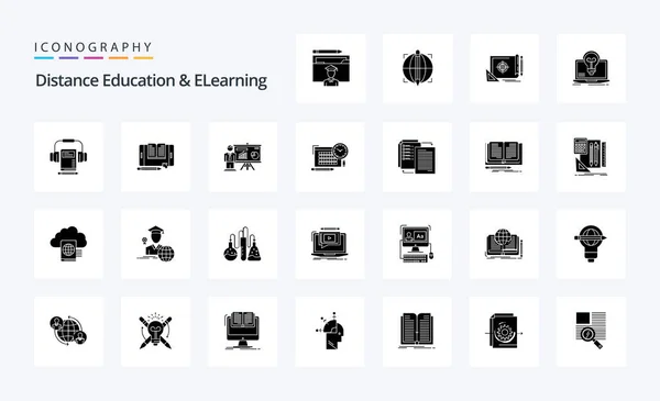 Afstand Onderwijs Learning Solid Glyph Pictogram Pack — Stockvector