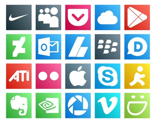 Social Media Icon Pack Including Aim Skype Adsense Apple Ati — Stock Vector
