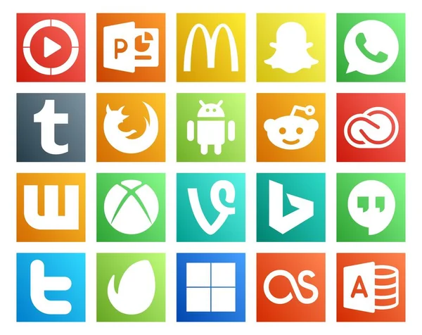 Paquete Iconos Redes Sociales Incluyendo Bing Xbox Navegador Wattpad — Archivo Imágenes Vectoriales