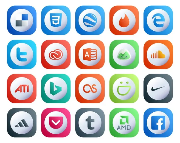 Social Media Icon Pack Inclusief Last Een Ati Muziek Geluidswolk — Stockvector