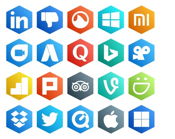 Social Media Icon Pack Inclusief Dropbox Wijnstok Een Vraag Reizen — Stockvector