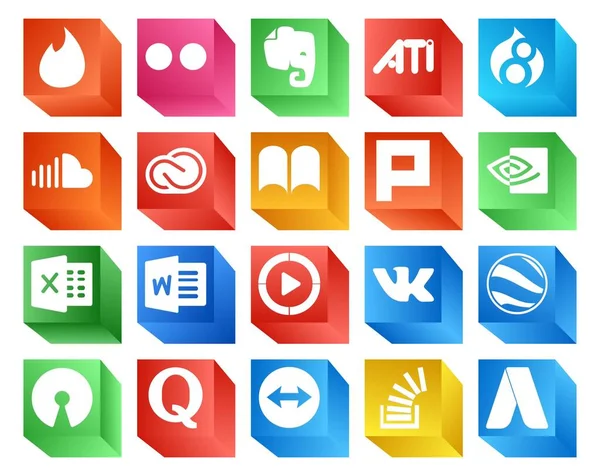 Social Media Icon Pack Including Video Word Creative Cloud Excel — Stock Vector