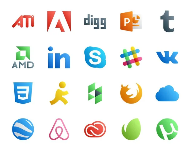 Paquete Iconos Redes Sociales Incluyendo Icloud Firefox Charla Houzz Css — Vector de stock