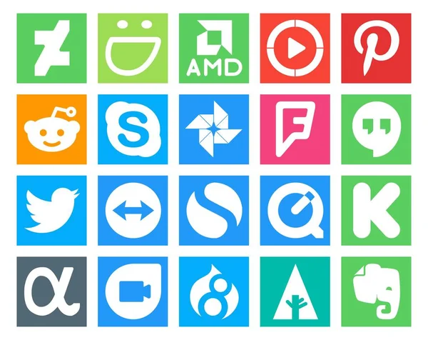 Paquete Iconos Redes Sociales Incluyendo Kickstarter Simple Charla Teamviewer Twitter — Archivo Imágenes Vectoriales