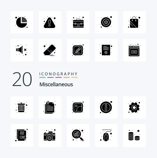 Miscellaneous Solid Glyph Icon Pack Settings Gallery Information — Stock Vector