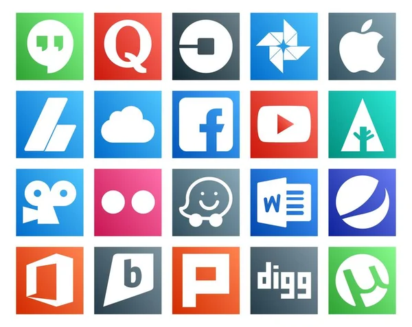 Paquete Iconos Redes Sociales Incluyendo Waze Viddler Adsense Primer Lugar — Vector de stock