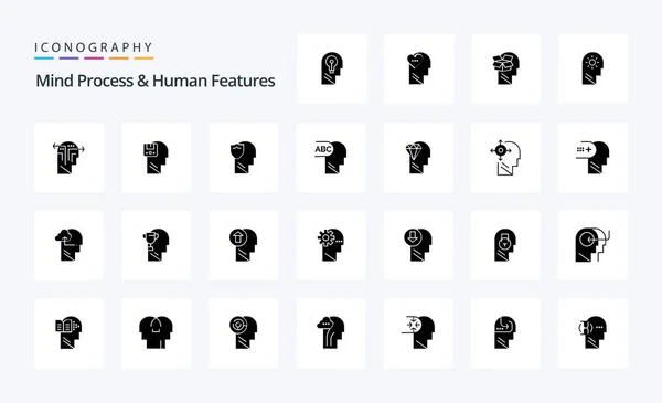 Mind Process Human Features Solid Glyph Icon Pack — Stock Vector