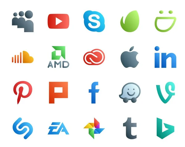 Social Media Icon Pack Inklusive Mångfald Linkedin Ljud Äpple — Stock vektor