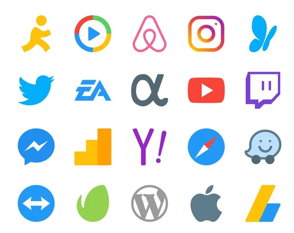 Social Media Icon Pack Including Yahoo Посыльный Электронное Искусство Подергивание — стоковый вектор