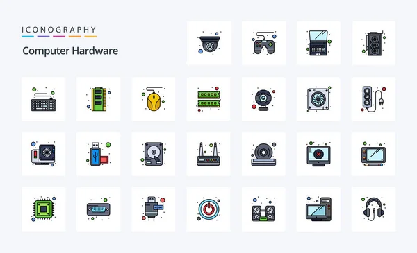 Computer Hardware Line Filled Style Icon Pack — Stock Vector