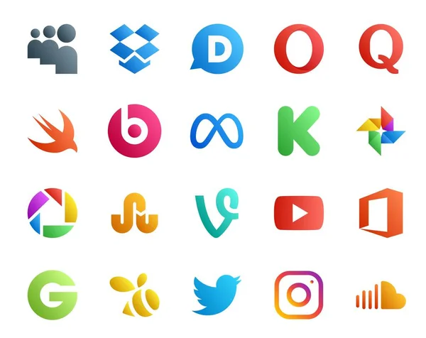 Paquete Iconos Redes Sociales Incluyendo Oficina Youtube Meta Vid Picasa — Vector de stock