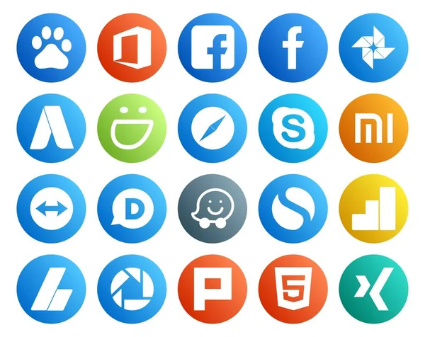 Social Media Icon Pack Inclusief Advertenties Google Analytics Skype Heel — Stockvector