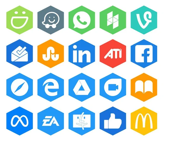 Social Media Icon Pack Including Facebook Ibooks Ati Google Duo — Stock Vector