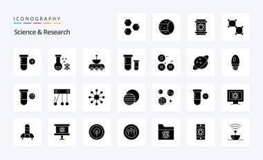 25 Science Solid Glyph simgesi paketi