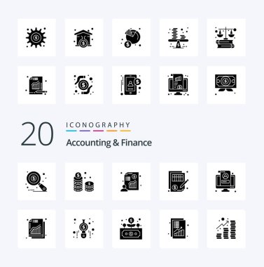 20 Muhasebe ve Finans Sağlam Glyph simgesi Para belgesi gibi yatırım dengesi karı gibi