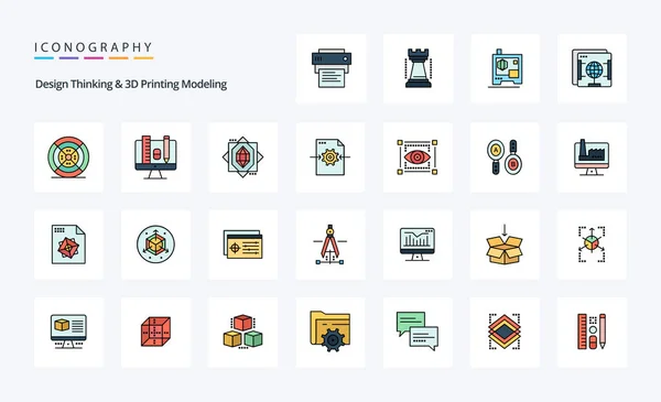 Design Thinking Printing Modeling Line Filled Style Icon Pack — Stockvektor
