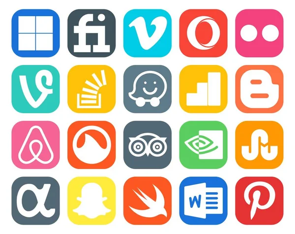 Social Media Icon Pack Including Travel Grooveshark Question Air Bnb — Stock Vector