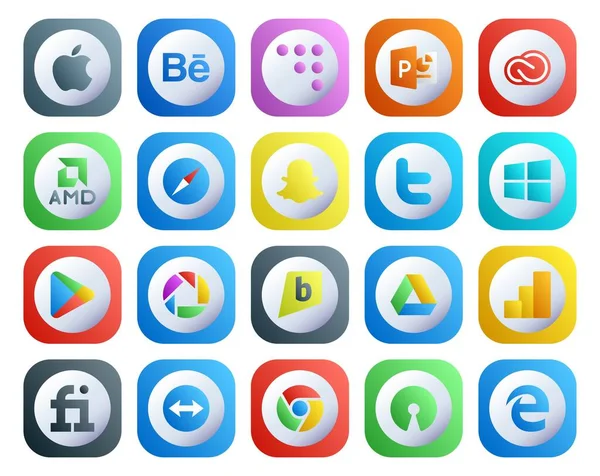 Social Media Icon Pack Inclusief Brightkite Apps Safari Google Spelen — Stockvector