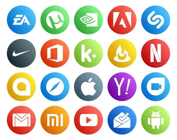 Paquete Iconos Redes Sociales Incluyendo Búsqueda Manzana Oficina Navegador Google — Vector de stock