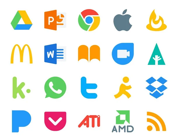 Pack Icônes Pour Les Médias Sociaux Compris Poche Dropbox Google — Image vectorielle