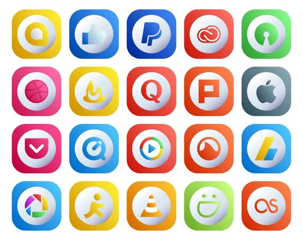 20包括Grooveshark在内的社交媒体图标包 Windows媒体播放器 进料燃烧器快一点苹果 — 图库矢量图片