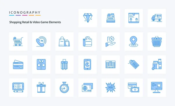 Shopping Einzelhandel Und Videospiel Elemente Blue Icon Pack — Stockvektor