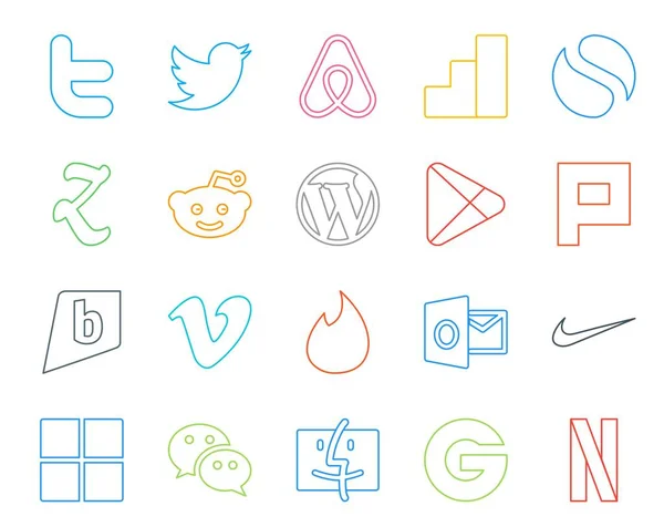 Social Media Icon Pack Einschließlich Nike Zunder Cms Video Drachen — Stockvektor